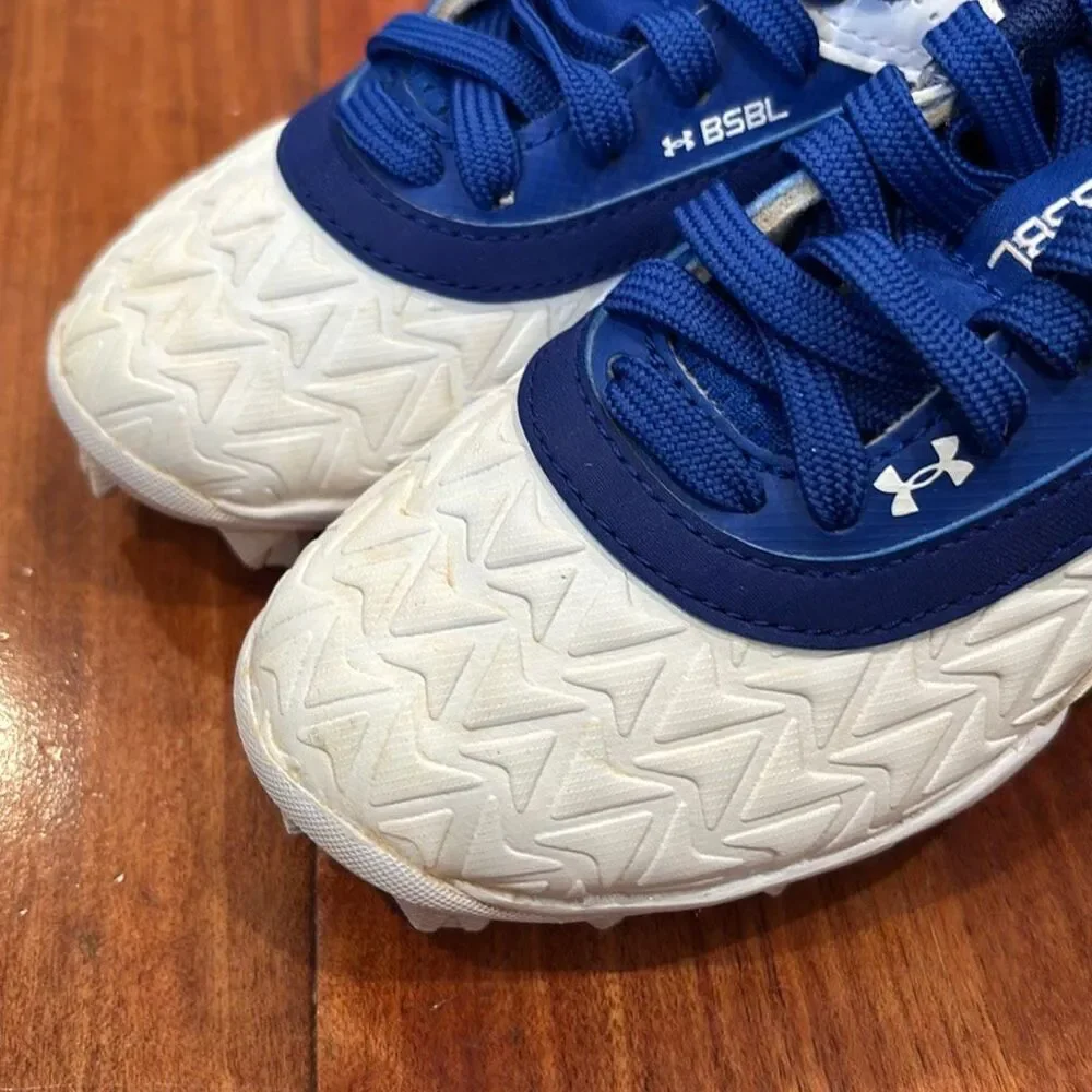 Under Armour BSBL Kids Baseball Cleats – Size 9K – White/Blue